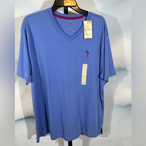 ⛱️ Nwt Caribbean mens Large short sleeve blue V neck shirt